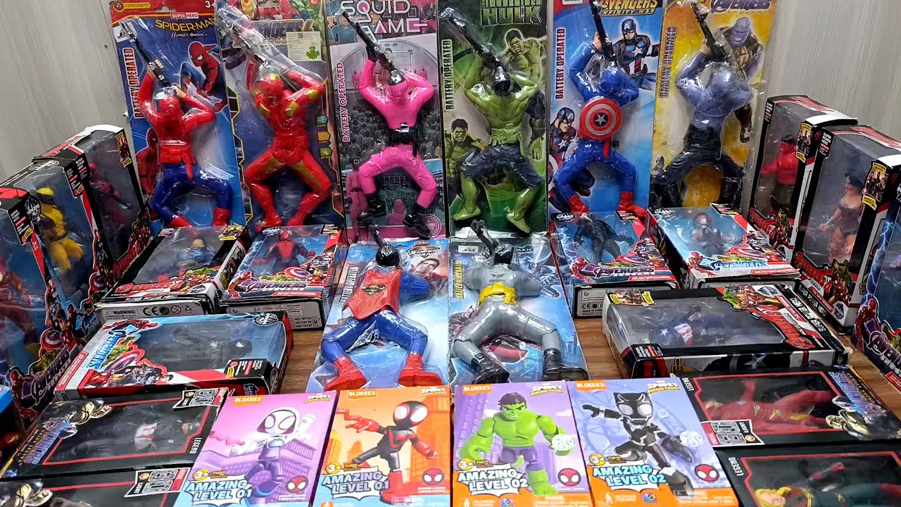 avengers superhero ironman captain america squad game spider gween batman toys unboxing video