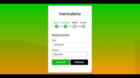 Formulário de várias etapas com barra de progresso de etapas em HTML CSS e JavaScript