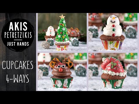 4 Ideas for Christmas Cupcakes | Akis Petretzikis