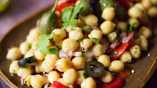 Chickpea Salad with Capers and Charred Red Bell Peppers (Garbanzos Alinados con Alcaparras)