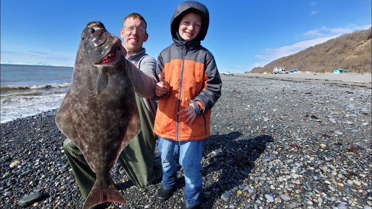 ⁣Surf Fishing & Camping on a Beach - Halibut Catch & Cook