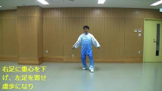 32式太極剣 13 提膝捧剣【ティシーボンジェン】（日本語字幕付き