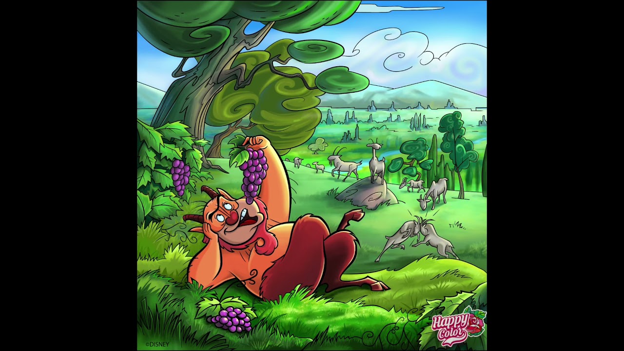 Philoctetes reclining in a vibrant pastoral setting eating grapes. 