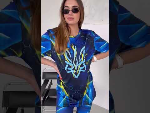 Патріотична спортивна синя футболка oversize з принтом Україна, видео 1