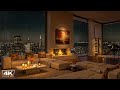 San Francisco Chill Night 🌃 Cozy Apartment with Smooth Piano Jazz, Rain & Fireplace Sounds to Relax