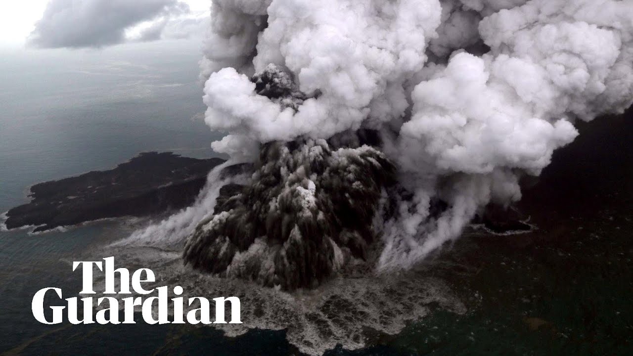  Anak  Krakatau volcano erupts before  and after  tsunami 