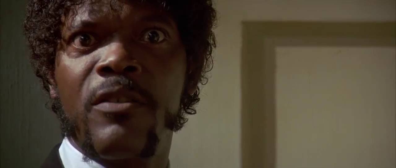 Jules Winnfield in Pulp Fiction reciting Ezekiel 25:17, close-up