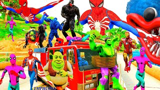 Team Avengers VS Spiderman, Red Hulk Giải Cứu Siêu Nhân Người Nhện, GTA V Challenge Cars | tmphuong