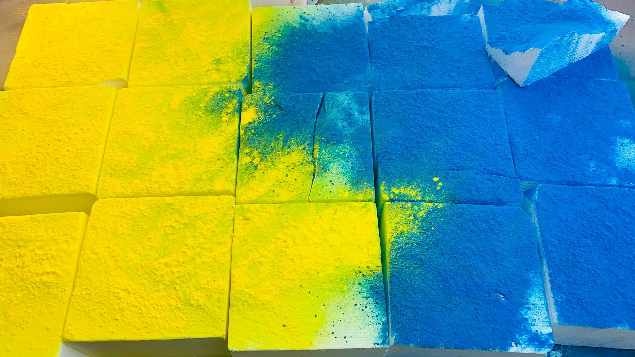 CFD Fresh Gym Chalk Blocks topped with Blue and Yellow Holi Powder ...