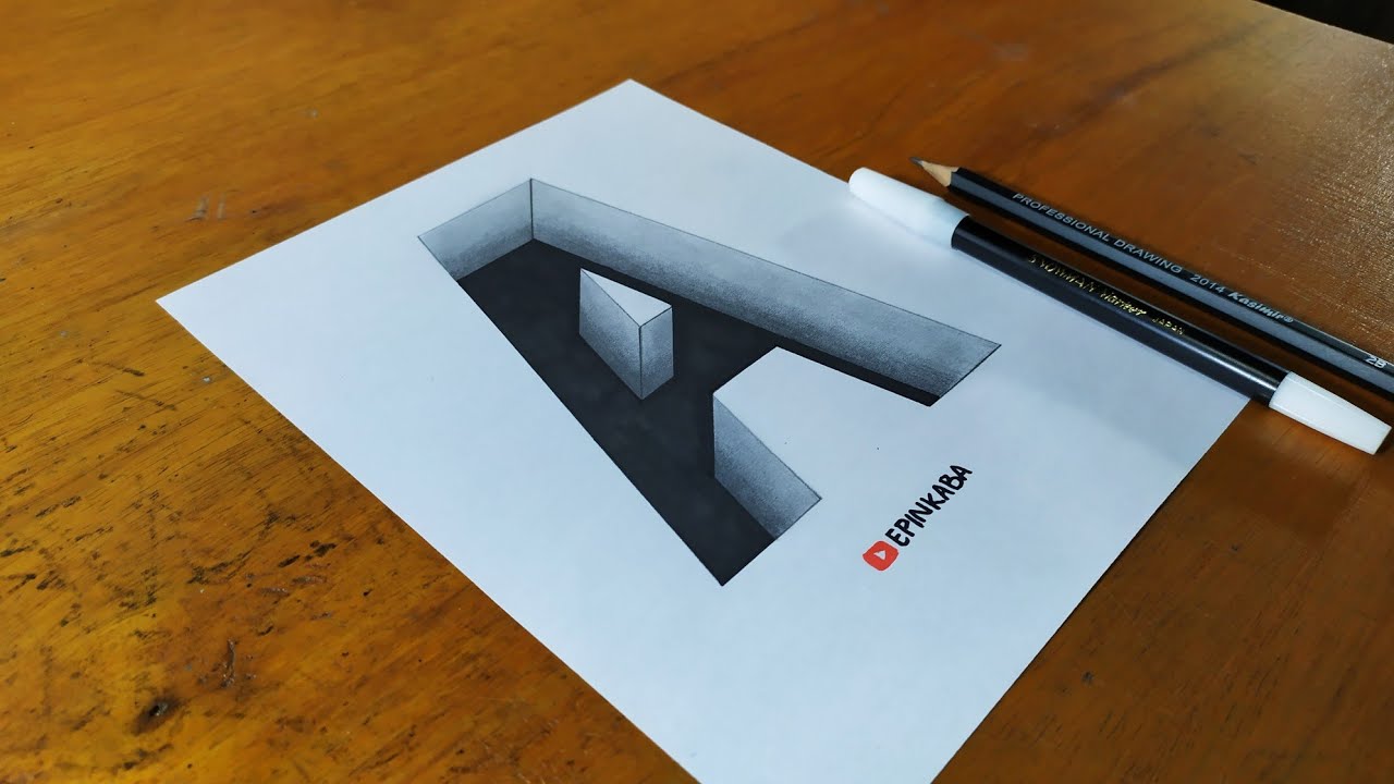 Cara Mudah Menggambar 3D Huruf A Untuk Pemula | Gambar 3D di Kertas