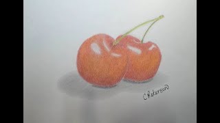 Drawing cherries with colored pencils time lapse