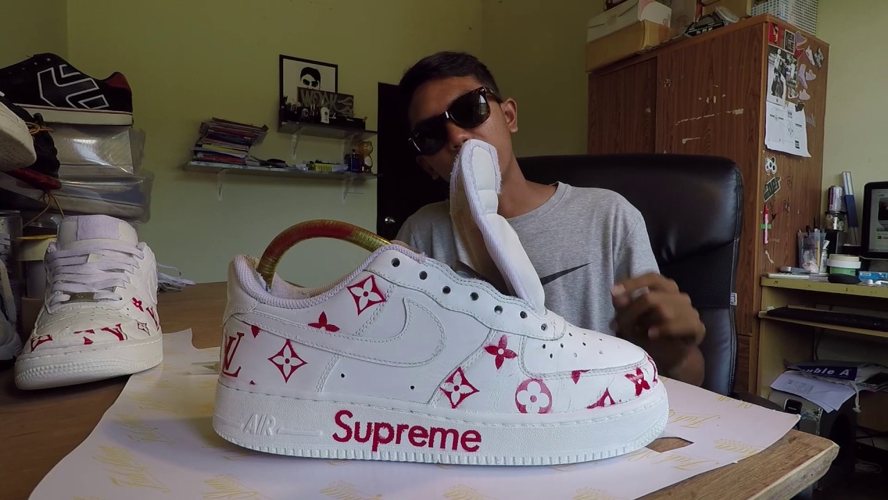 Reshoes & Customs With 9raf - nike air force 1 low X SUPERME X louis vuitton - YouTube