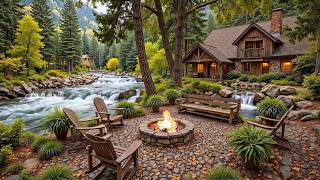 Summer Morning River Patio Ambience🌿Piano, Calm Water, Soft Birdsong & Cozy Fire Pit for Relaxation screenshot 4
