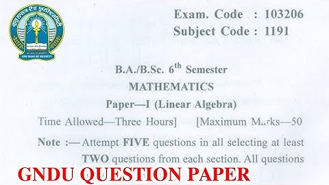 Gndu BA / Bsc 6th Semester Mathematics Question Paper || Bsc 6th Semester Mathematics Question Paper