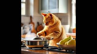 This Cat Cooking In Kitchen