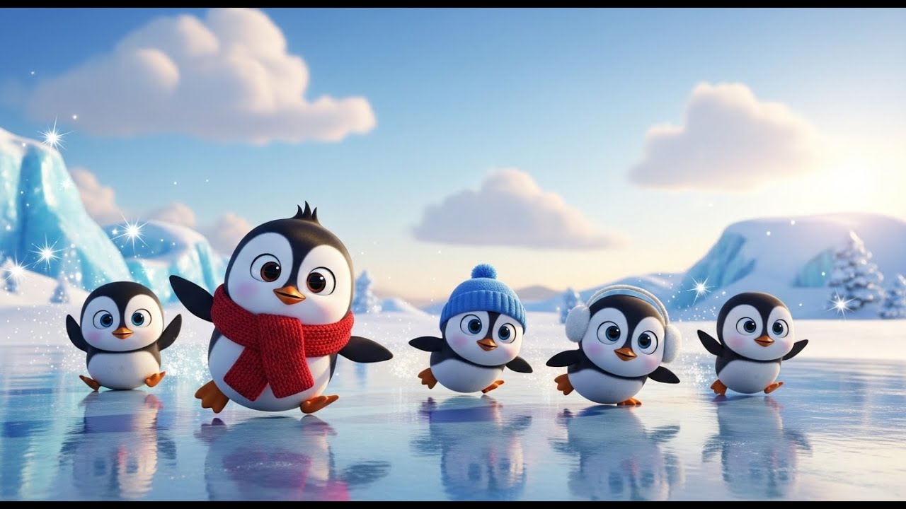 Five Little Penguins Sliding on Ice 🐧⛸️ | Fun Counting Song for Kids ...