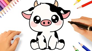 HOW TO DRAW A CUTE COW KAWAII EASY 🐮