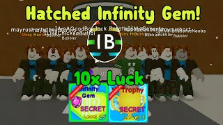 Hatched 1B Egg With 10x Luck Using 13 Accounts! Infinity Gem - Bubble Gum Simulator Roblox