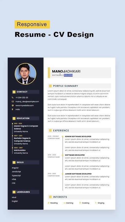 How to Create Responsive Resume Website using HTML and CSS | Resume CV ...