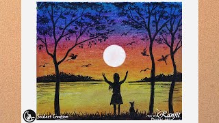Moon girl Scenery for Beginners with Oil Pastel - Step by Step | Tutorial #soulartcreation screenshot 5
