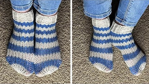 Ankle Socks With Ribbed Knit Cuff ~ Addi, Sentro, Circular Knitting