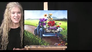 Learn How to Draw & Paint 'SPRINGTIME FLOWER TRUCK' with Acrylic Paint & Sip at HomeFun Art Lesson