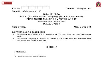 BSC BCA BVOC 1ST SEM IT GWD FUNDAMENTALS OF COMPUTER AND IT DEC 2020 | PTU