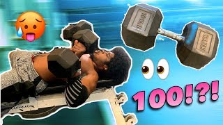 Bench Press Challenge How Many Reps?? 100Lbs Dumbbell Rep Challenge