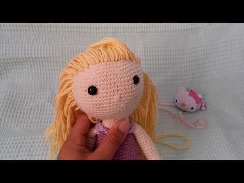 Amigurumi Bayan Lila Bebek Saç yapımı.