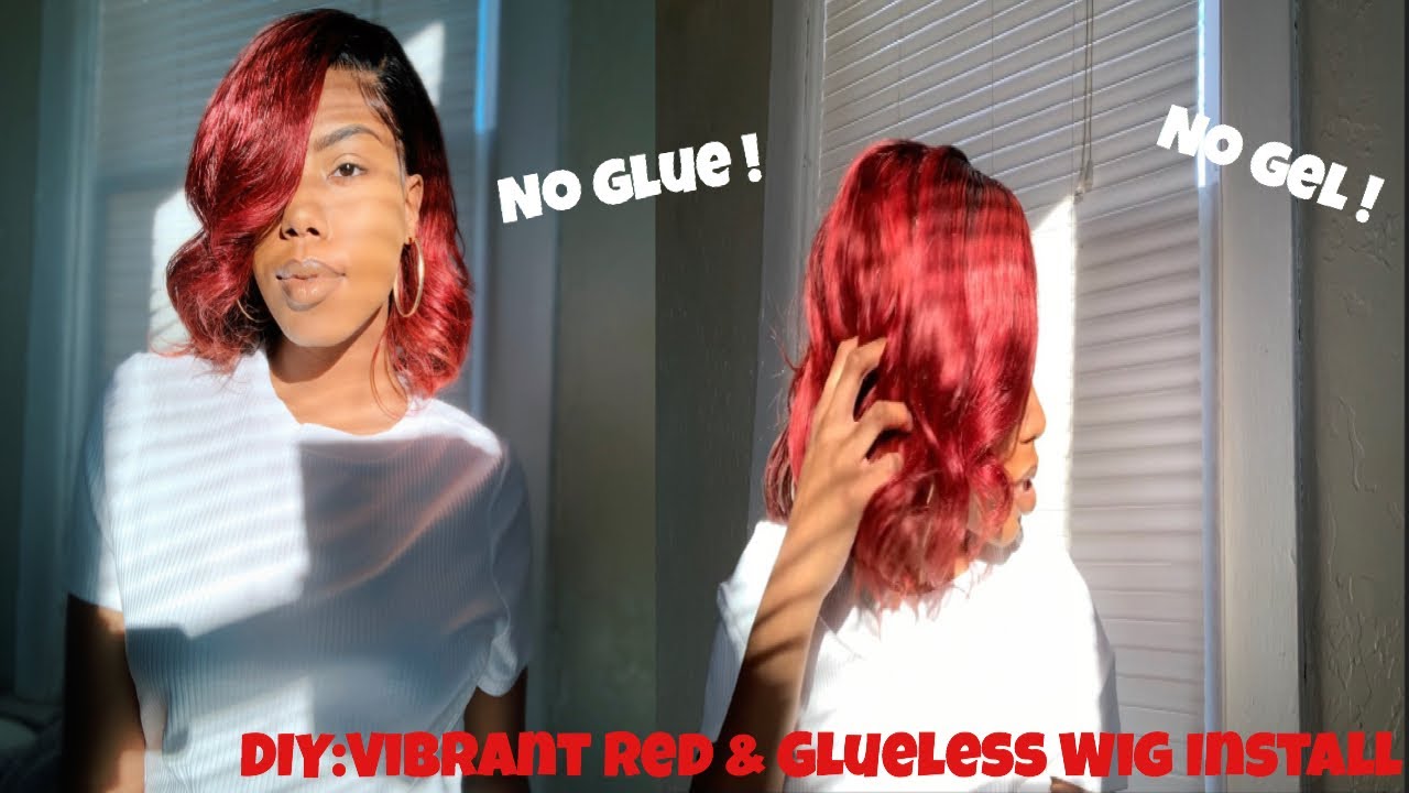 How to install frontal wig without glue & vibrant red color ft. 