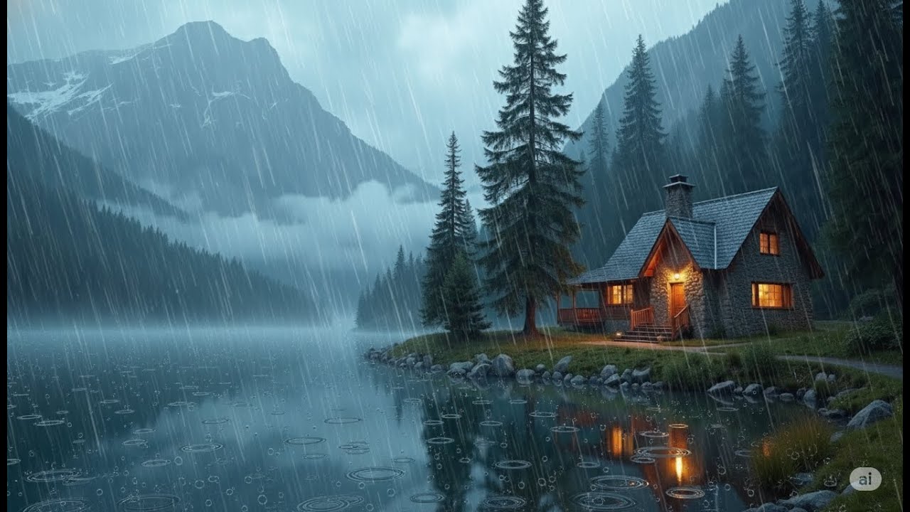 Peaceful Cabin in the Mountains | Rain and Thunder Sounds for Sleeping ...