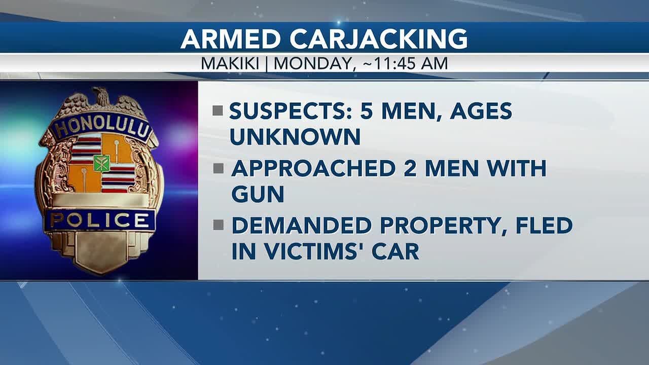 Police search for five men accused of armed carjacking in Makiki - YouTube