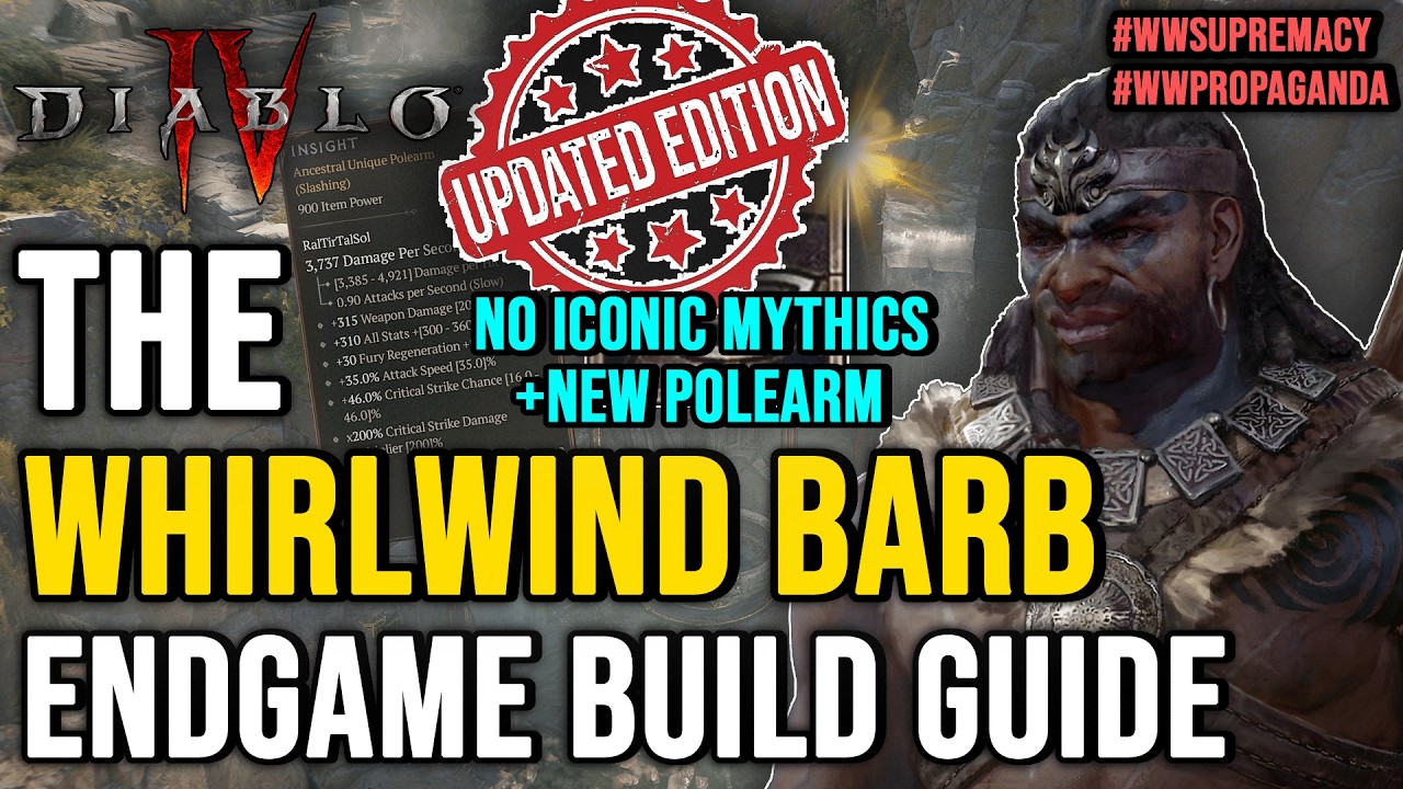 [ UPDATED ] STRONGUEST BARBARIAN!! Whirlwind Endgame Build Guide - Diablo 4 Season 15