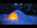 Building a FANCY Snow Cave with No Tools (Quinzee/Igloo Overnight)