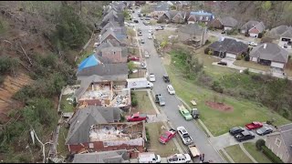Drone video captures trail of destruction left by severe tornadoes in Alabama