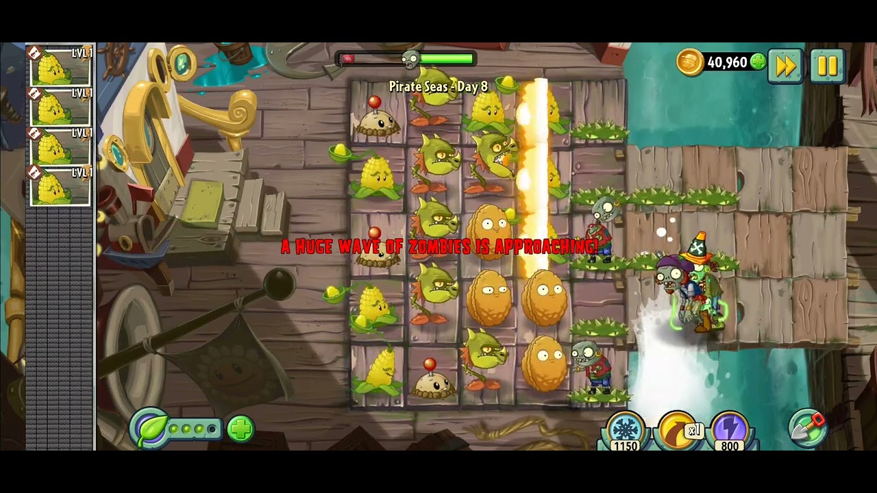 Plants vs Zombies 2 - Adventure - Pirate Seas - Day 8 - Level 8 - Gameplay (NO BGM)