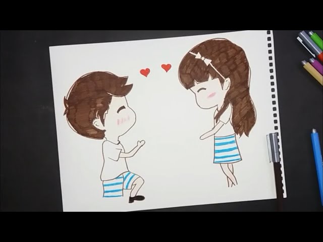 Line Art Cartoon Couple in Love Design Graphic by Muhammad Rizky Klinsman ·  Creative Fabrica