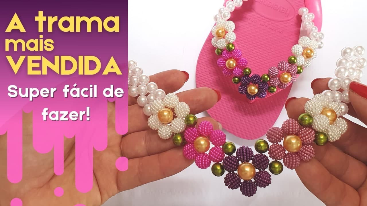 TRAMA DE PÉROLA CRAQUELADA FLORAL | Esse modelo de trama pra chinelo não pode faltar na sua coleção