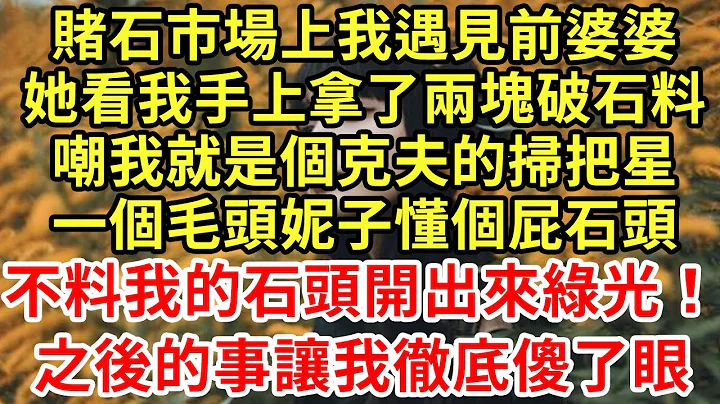 赌石市场上我遇见前婆婆，她看我手上拿了两块破石料，嘲我就是个克夫的扫把星！一个毛头妮子懂个屁石头！不料我的石头开出来绿光！之后的事让我彻底傻了眼#王姐故事说#为人处世#养老#中年#情感故事#花开富贵 - 天天要闻