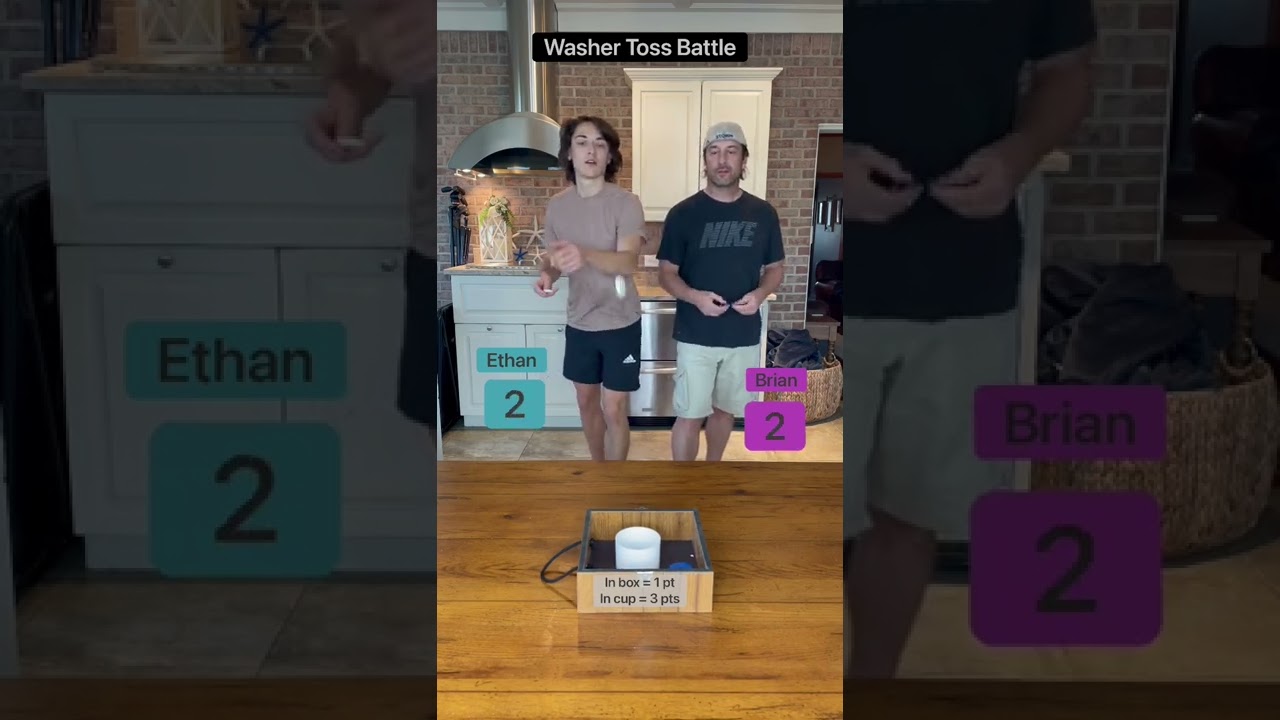 Washer toss battle! Dad vs. son!