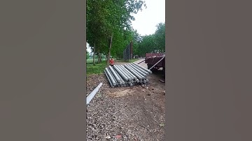 The unloading process of cement poles- Good tools and machinery make work easy