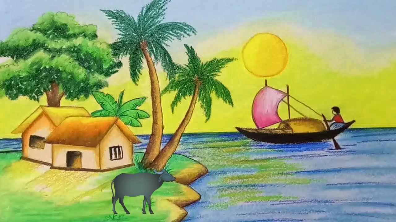 How to draw scenery of spring season step by step lesson 1 - YouTube