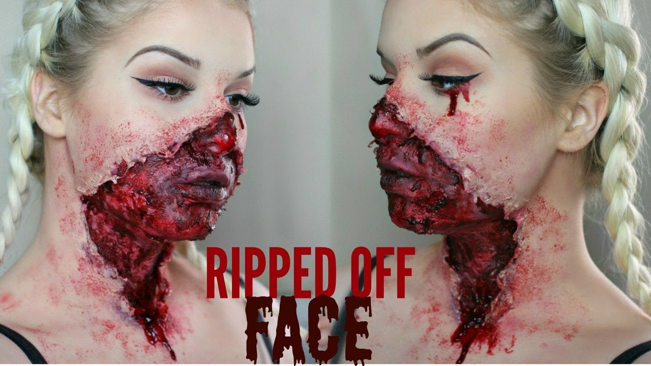 RIPPED OFF FACE! HALLOWEEN MAKEUP TUTORIAL! glitzygoddess - YouTube