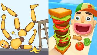 Kick &amp; Break The Ragdoll Games vs Sandwich Runner All Levels Gameplay Android, iOS