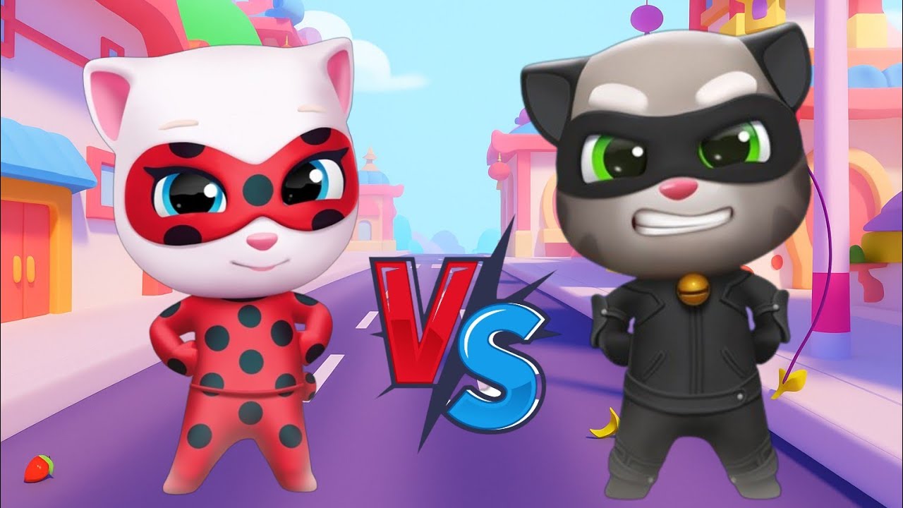 Ladybug Angela vs Cat Noir Tom! Talking Tom Hero Dash × Miraculous Collab Gameplay Walkthrough