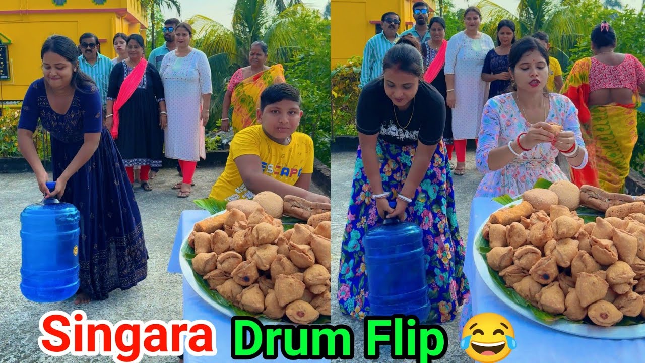 Eat Unlimited Singara Big Drum Flip Funny Challenge Video