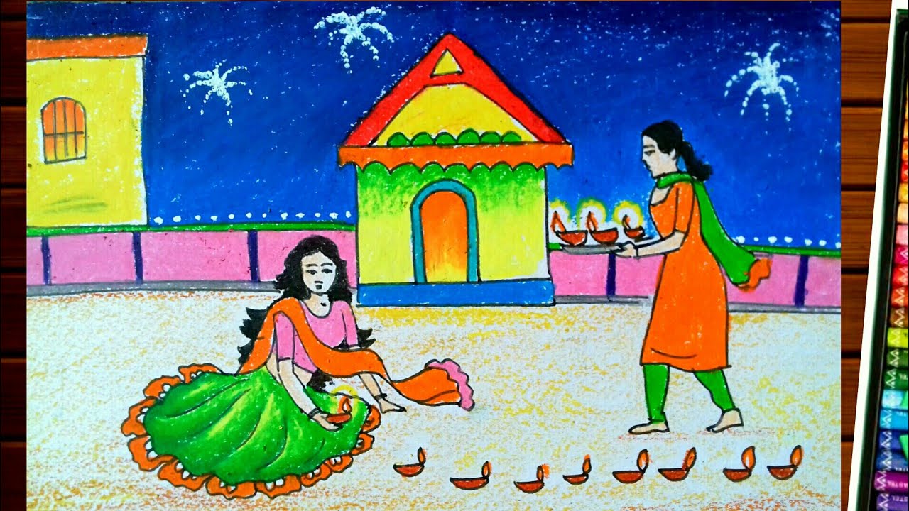 Diwali memory drawing||how to draw diwali festival easy - YouTube