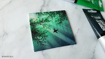 Forest Sunshine / Easy Acrylic Painting Ideas for Beginners / Mini Canvas Painting Tutorial