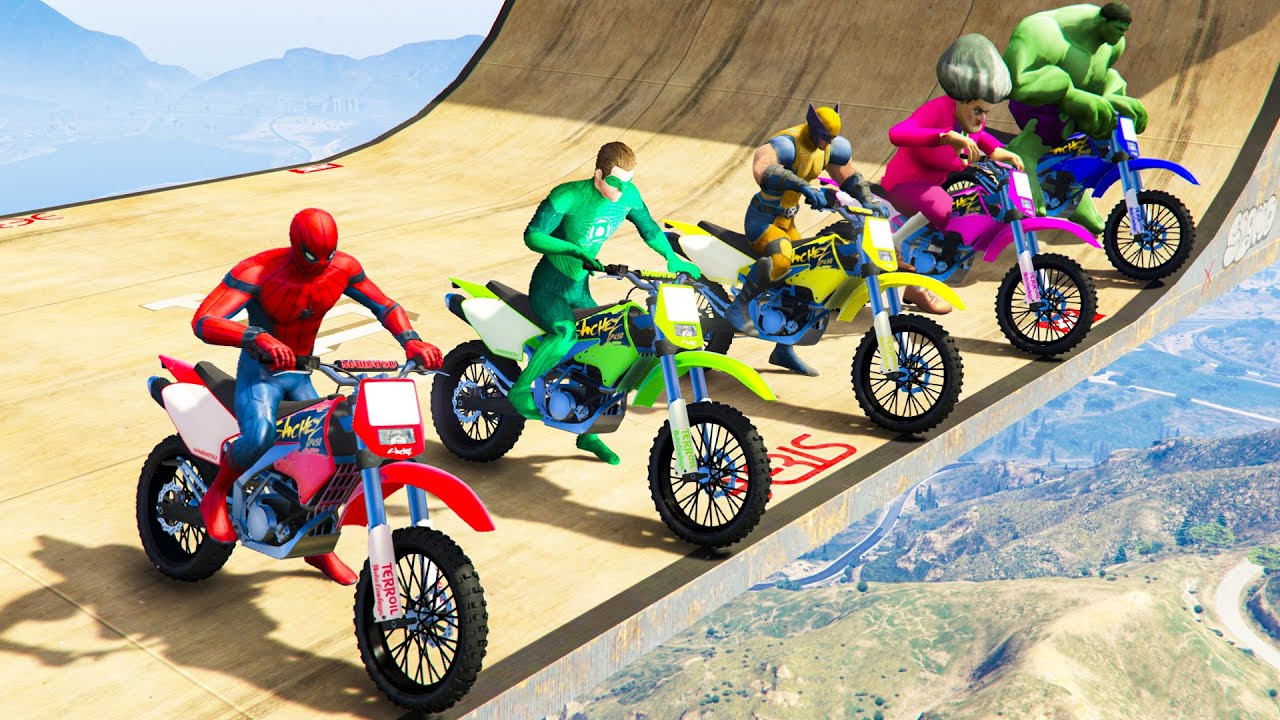 GTA VI Epic New Stunt Race With Spider Man Spider Shark And 
