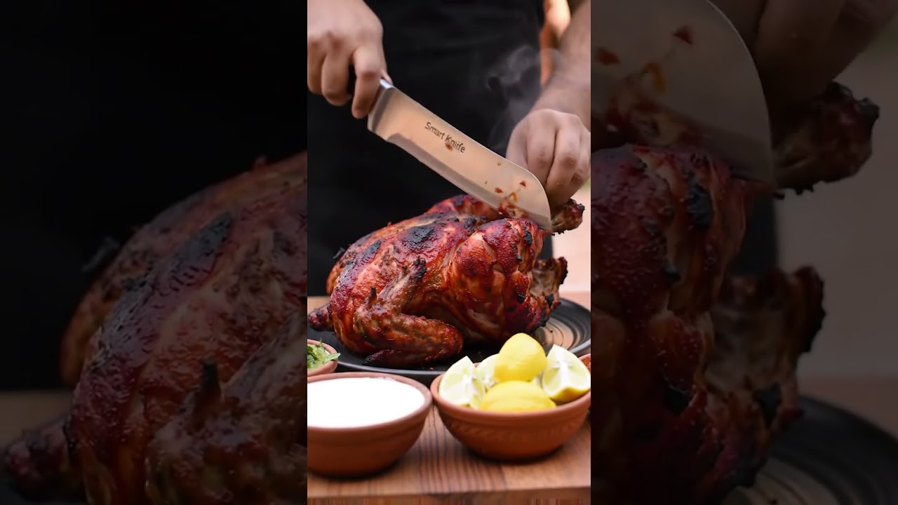🍗 Indian Tandoori Roast Chicken | Clay Oven Roast with Mint Chutney 🌿 | Smart Knife ASMR 🔪✨